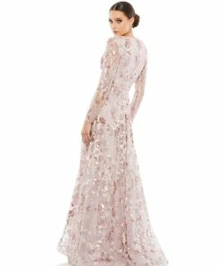 Mac Duggal Embellished V Neck Illusion Long Sleeve A Line Gown Shop For