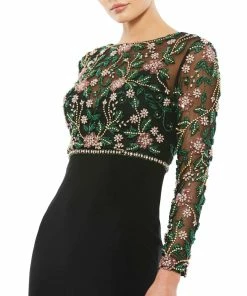 Mac Duggal Beaded Illusion High Neck Trumpet Gown 5 Mac Duggal Beaded Illusion High Neck Trumpet Gown