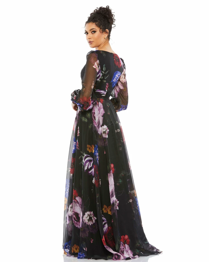 Mac Duggal Floral Print Chiffon Long Sleeve Maxi Dress 2 Mac Duggal Floral Print Chiffon Long Sleeve Maxi Dress