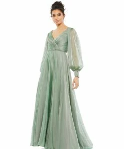 Mac Duggal Sheer Blouson Sleeve Surplice Gown Shop For