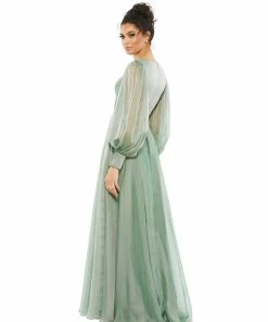 Mac Duggal Sheer Blouson Sleeve Surplice Gown Shop For