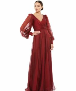 Mac Duggal Sheer Blouson Sleeve Surplice Gown Shop For