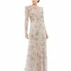 Mac Duggal Floral Embroidered Illusion Long Sleeve Evening Gown