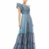Mac Duggal Organza One-Shoulder Pleated Gown Shop For