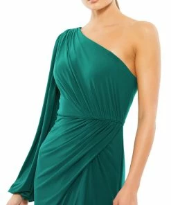 Ieena For Mac Duggal One Shoulder Puff Sleeve Faux Wrap Gown