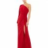 Ieena For Mac Duggal One Shoulder Puff Sleeve Faux Wrap Gown