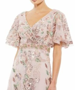 Mac Duggal Shop For Floral Embellished Short Sleeve Gown