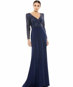 Mac Duggal Embellished Long Sleeve Bodice Column Dress