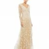 Mac Duggal Embroidered V-Neck Long Sleeve Trumpet Gown