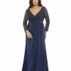 Mac Duggal Lace Illusion Long Sleeve V-Neck Draped Gown (Plus) Mother Of The Bride + Groom Dresses