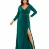 Mac Duggal Belted Faux Wrap Long Sleeve Jersey Gown (Plus)