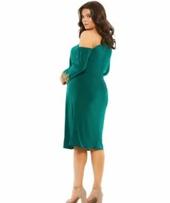 Mac Duggal Embellished Cuff Drop Shoulder Midi Dress (Plus) Cocktail Dresses