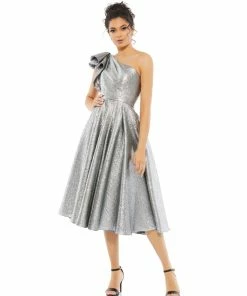 Mac Duggal Shop For One Shoulder Bow Midi Dress