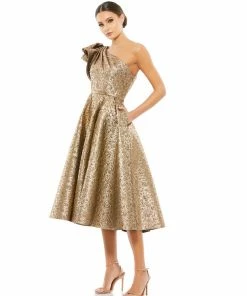 Mac Duggal Shop For One Shoulder Bow Midi Dress