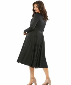 Mac Duggal Satin Long Sleeve Sweetheart Flowy Midi Dress (Plus)