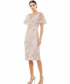 Mac Duggal Embellished Illusion Butterfly Sleeve Cocktail Dress