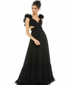Ieena For Mac Duggal Ruffle Shoulder Lace Up Gown Shop For