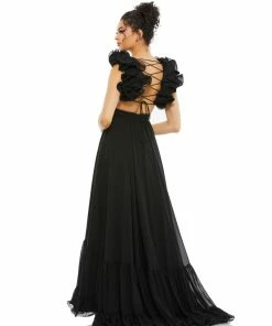 Ieena For Mac Duggal Ruffle Shoulder Lace Up Gown Shop For