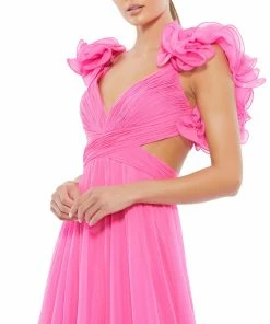 Ieena For Mac Duggal Ruffle Shoulder Lace Up Gown Shop For