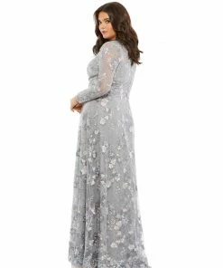 Mac Duggal Embellished Illusion Long Sleeve A Line Gown