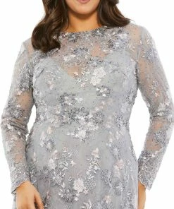 Mac Duggal Embellished Illusion Long Sleeve A Line Gown