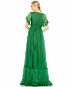 Mac Duggal Ruffled Butterfly Sleeve Evening Gown