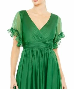 Mac Duggal Ruffled Butterfly Sleeve Evening Gown