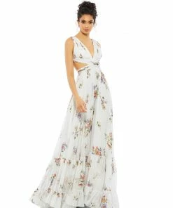 Ieena For Mac Duggal Pleated Criss Cross Cut Out Bodice Tiered Gown Shop For