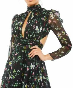 Mac Duggal Floral High Neck Puff Sleeve Gown Shop For