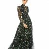 Mac Duggal Floral High Neck Puff Sleeve Gown Shop For