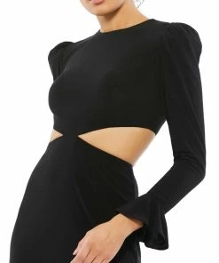 Ieena For Mac Duggal Long Sleeve Puff Shoulder Cut Out Gown 5 Ieena For Mac Duggal Long Sleeve Puff Shoulder Cut Out Gown