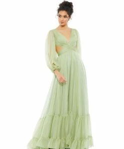 Mac Duggal Shop For Blouson Sleeve Tiered Open Back Dress