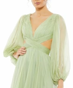 Mac Duggal Shop For Blouson Sleeve Tiered Open Back Dress