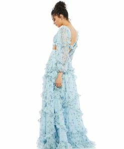 Ieena For Mac Duggal Shop For Ruffle Tiered Floral Cutout Long Sleeve Gown