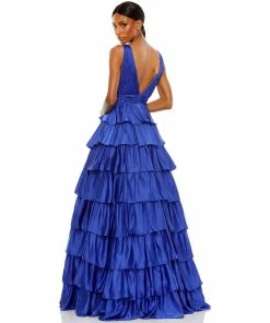 Mac Duggal Shop For Ruffle Tiered Pleated Sleeveless V Neck Gown