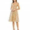 Mac Duggal Sequined V Neck Cap Sleeve Dress