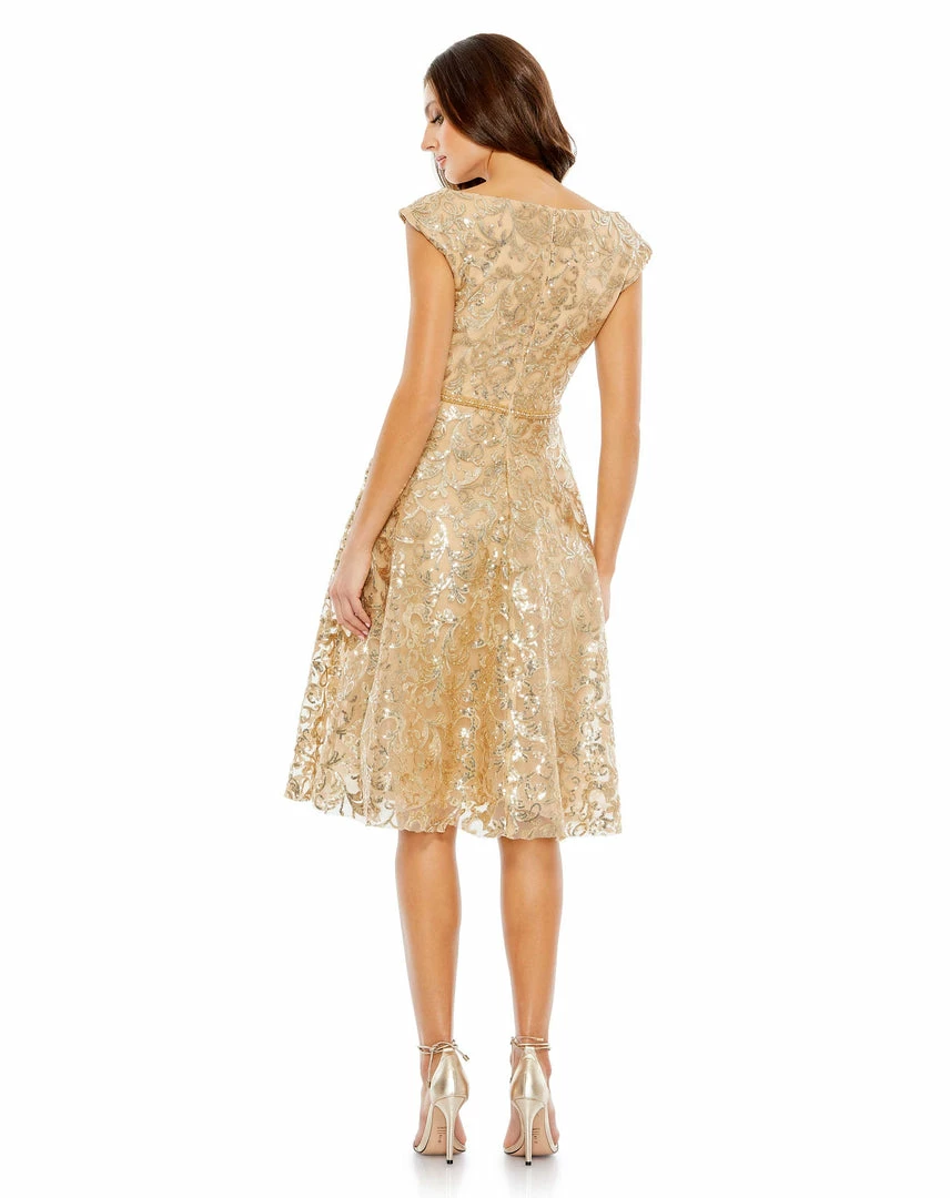 Mac Duggal Sequined V Neck Cap Sleeve Dress 2 Mac Duggal Sequined V Neck Cap Sleeve Dress