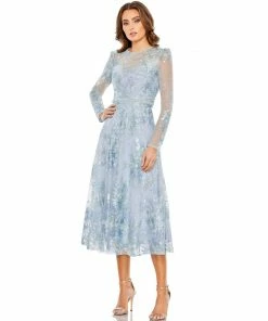 Mac Duggal Embellished Illusion Long Sleeve Midi Dress Shop For