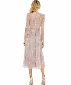 Mac Duggal Embellished Illusion Long Sleeve Midi Dress Shop For