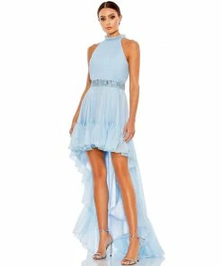 Mac Duggal Halter Neck High Low Flowy Gown Shop For