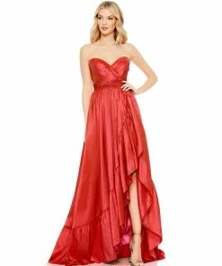 Mac Duggal Asymmetrical Strapless Ruffle Gown