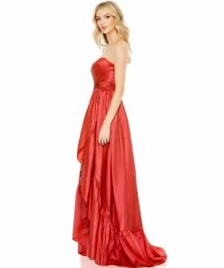 Mac Duggal Asymmetrical Strapless Ruffle Gown