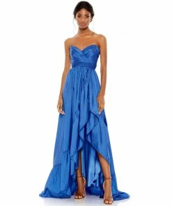 Mac Duggal Asymmetrical Strapless Ruffle Gown