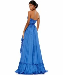Mac Duggal Asymmetrical Strapless Ruffle Gown