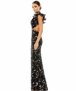 Mac Duggal Embellished Ruffled Shoulder Lace Up Gown 7 Mac Duggal Embellished Ruffled Shoulder Lace Up Gown
