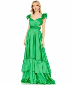 Mac Duggal Ruffle Shoulder Cut Out Gown
