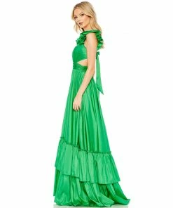 Mac Duggal Ruffle Shoulder Cut Out Gown