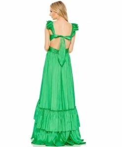Mac Duggal Ruffle Shoulder Cut Out Gown
