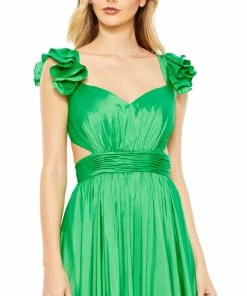 Mac Duggal Ruffle Shoulder Cut Out Gown