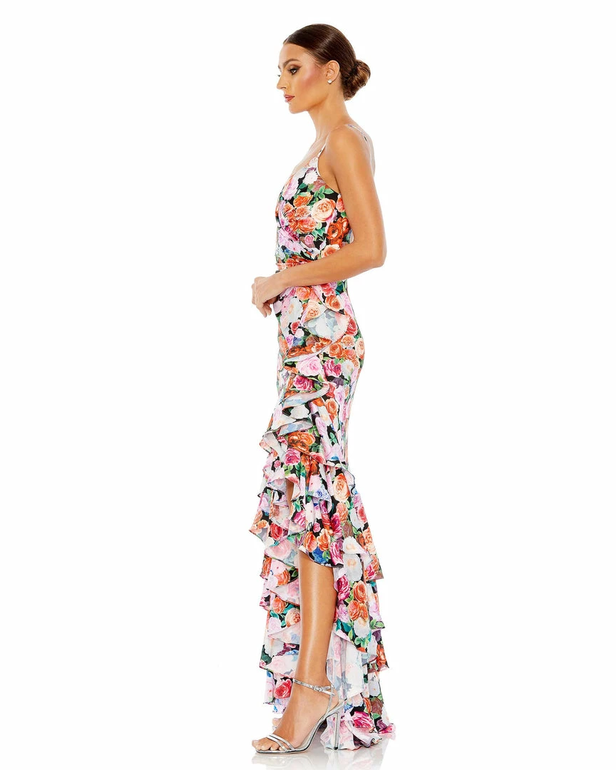 Mac Duggal New Arrivals Floral Print Asymmetrical Ruffle Hem Gown 4 Mac Duggal New Arrivals Floral Print Asymmetrical Ruffle Hem Gown